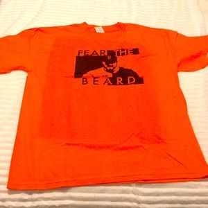 Gently Used Mens SF Giants “Fear the Beard” Brian Wilson Tee. SZ Lrg - Orange